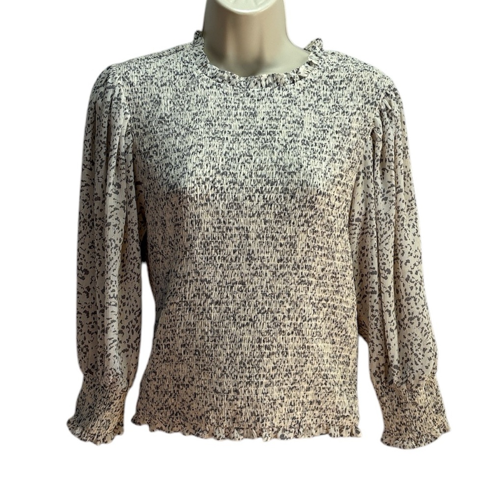 Express Cream, Light Pink, Gray Camouflage Print Smocked Blouse Top Size S